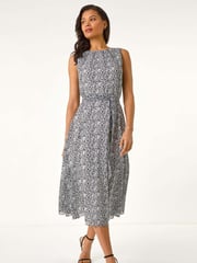 Roman White Spot Print Pleated Midi Dress - Image 2 of 5