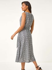 Roman White Spot Print Pleated Midi Dress - Image 3 of 5