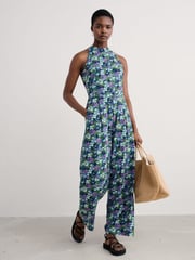 Seasalt Cornwall Light Blue Belyars Jersey Tie Neck Jumpsuit - Image 1 of 5