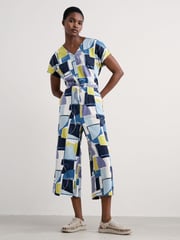Seasalt Cornwall Denim Blue Rose Trellis Wide Leg Jumpsuit - Image 3 of 5