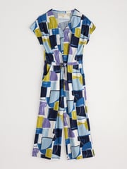 Seasalt Cornwall Denim Blue Rose Trellis Wide Leg Jumpsuit - Image 4 of 5