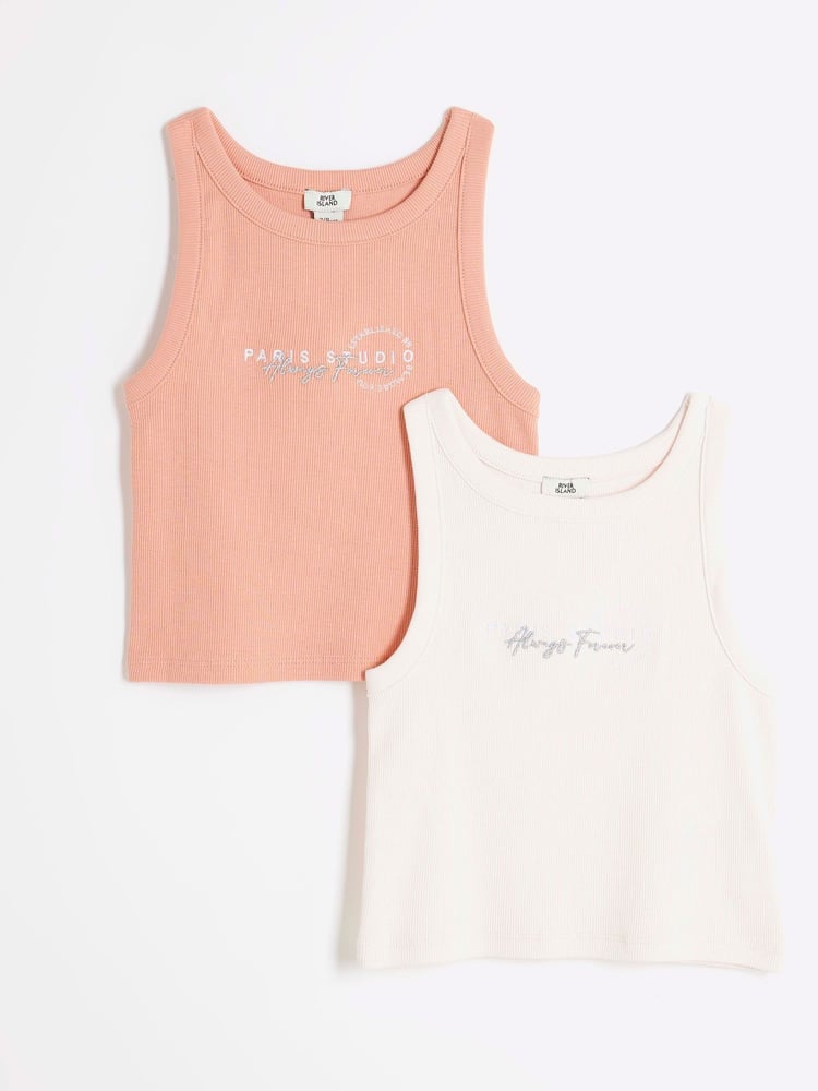 River Island Pink Girls Tank Tops 2 Pack - Image 1 of 4