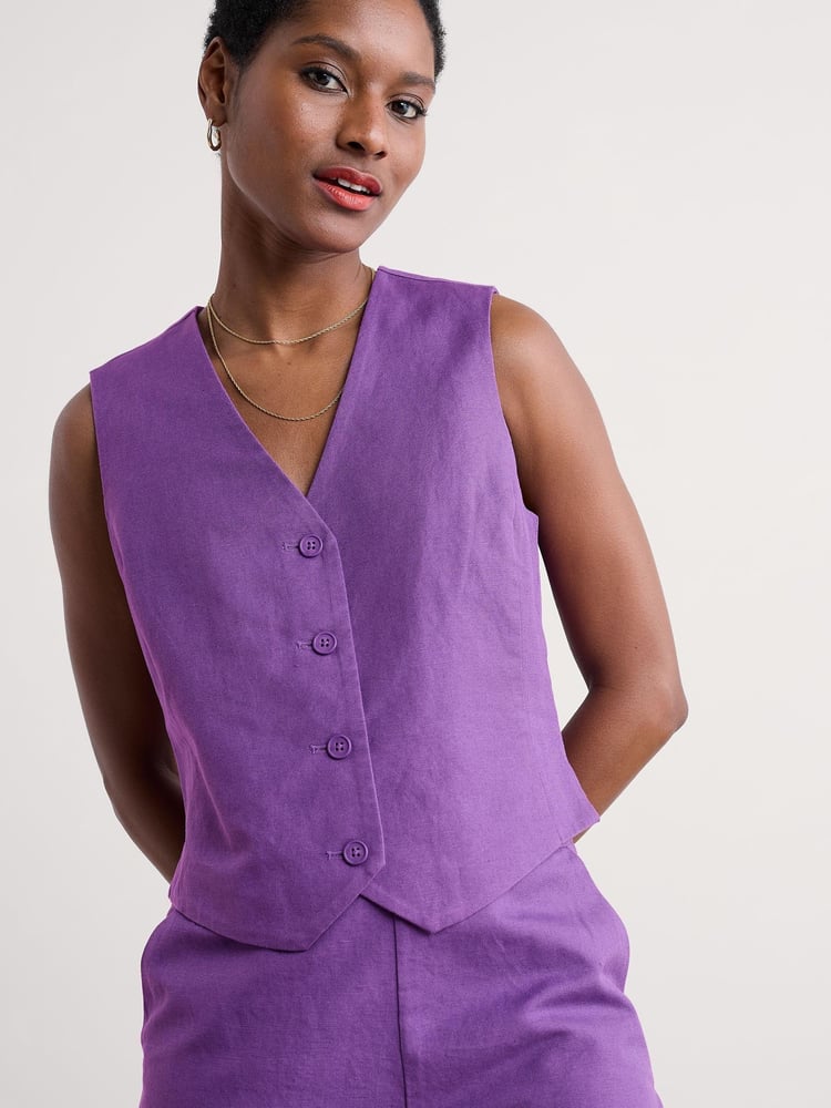 Seasalt Cornwall Purple Erica Linen Blend Waistcoat - Image 1 of 5
