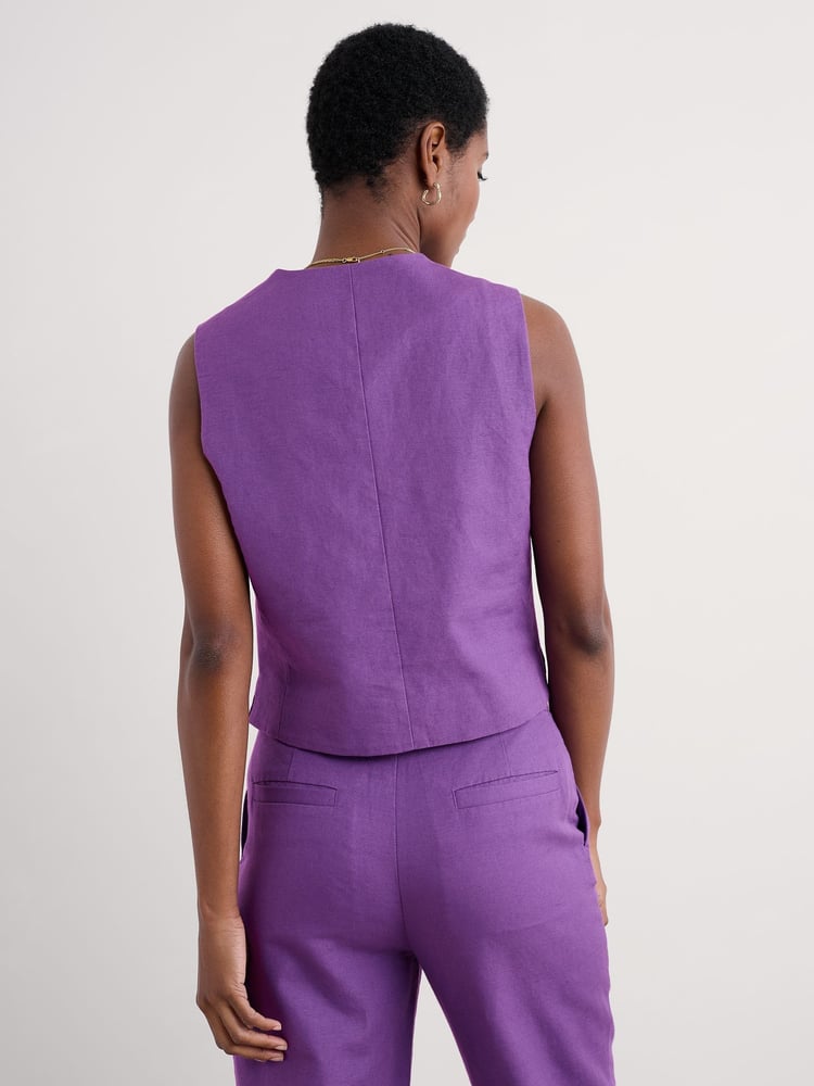 Seasalt Cornwall Purple Erica Linen Blend Waistcoat - Image 2 of 5 Seasalt Cornwall Purple Erica Linen Blend Waistcoat - Image 2 of 5