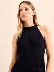 Ro&Zo Black Petite Shirred Waist Cheesecloth 100% Cotton Jumpsuit - Image 2 of 4