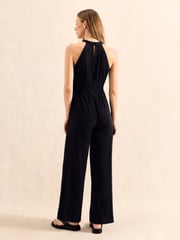 Ro&Zo Black Petite Shirred Waist Cheesecloth 100% Cotton Jumpsuit - Image 4 of 4