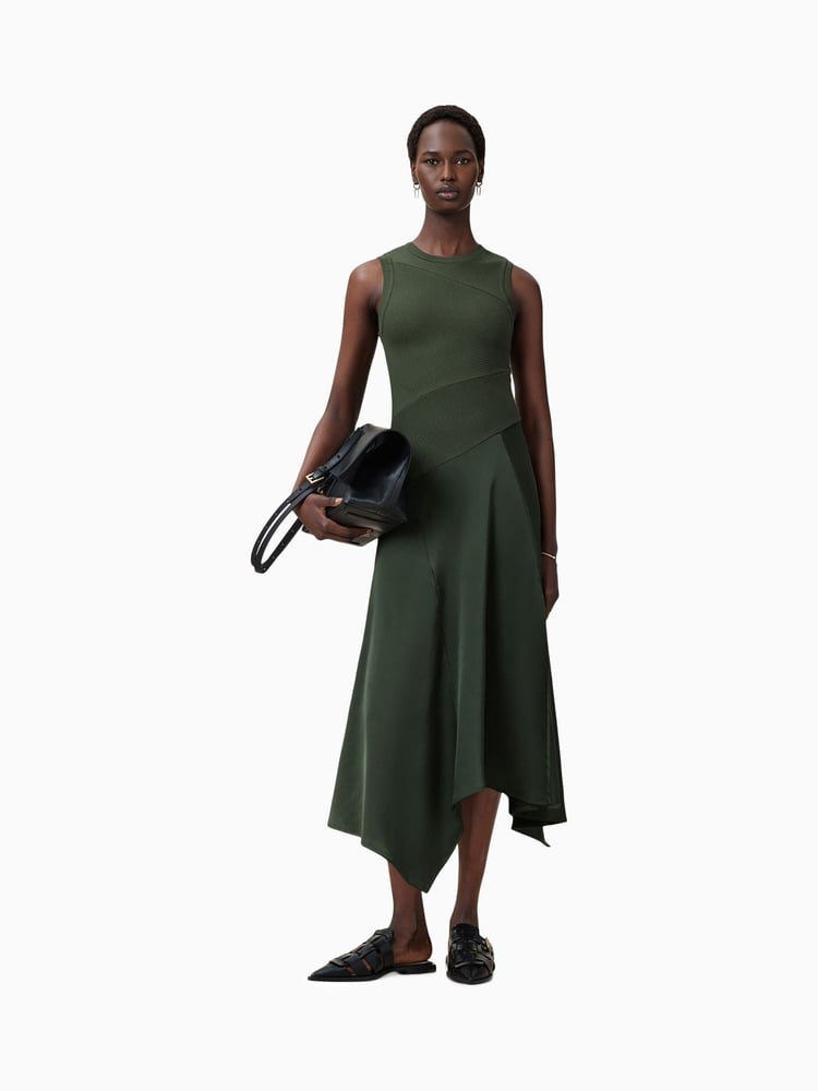 AllSaints Green Pia Satin Dress - Image 1 of 6