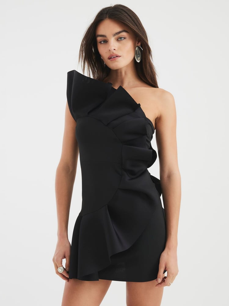 River Island Black 3D Scuba Foam Mini Dress - Image 1 of 4
