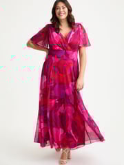 Scarlett & Jo Pink Isabelle Cerise Purple Angel Sleeve Maxi Dress - Image 1 of 4