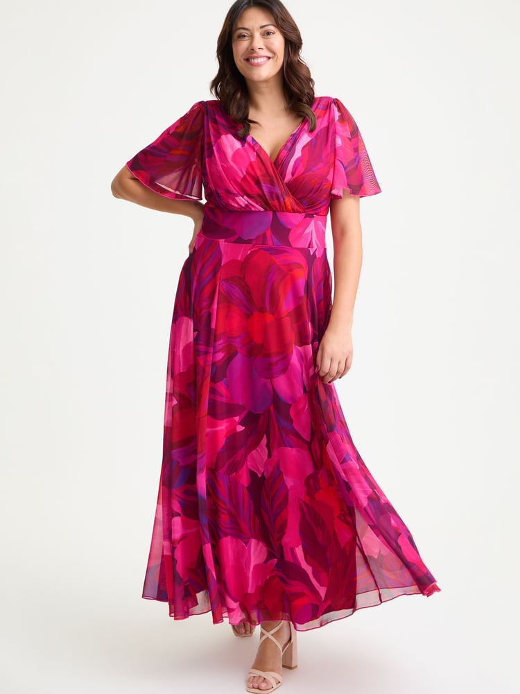 Scarlett & Jo Pink Isabelle Cerise Purple Angel Sleeve Maxi Dress - Image 1 of 4