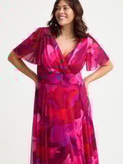 Scarlett & Jo Pink Isabelle Cerise Purple Angel Sleeve Maxi Dress - Image 2 of 4