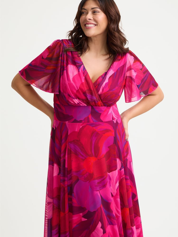 Scarlett & Jo Pink Isabelle Cerise Purple Angel Sleeve Maxi Dress - Image 2 of 4