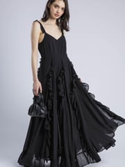 Religion Black 100% Cotton Kate Maxi Ruffle Dress With Spaghetti Straps - Image 1 of 6