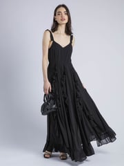 Religion Black 100% Cotton Kate Maxi Ruffle Dress With Spaghetti Straps - Image 6 of 6
