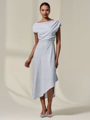 Jolie Moi White Asymmetric Drape Midi Dress - Image 1 of 6