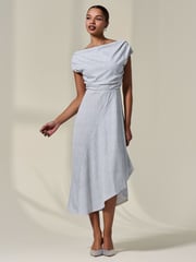 Jolie Moi White Asymmetric Drape Midi Dress - Image 4 of 6