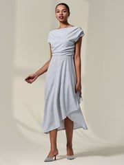 Jolie Moi White Asymmetric Drape Midi Dress - Image 5 of 6
