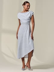 Jolie Moi White Asymmetric Drape Midi Dress - Image 6 of 6