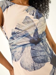 Roman Blue Petite Print Ruched Side Mesh Midi Dress - Image 5 of 5