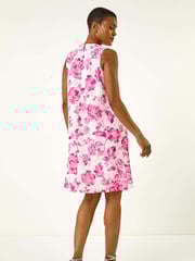 Roman Pink Floral Print Lace Swing Stretch Dress - Image 2 of 5