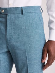 MOSS Blue Tailored Fit Teal Slub Trousers - Image 3 of 3