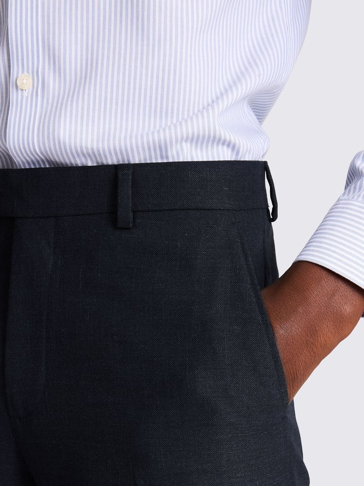 MOSS Blue Tailored Fit Slub Trousers - Image 3 of 3