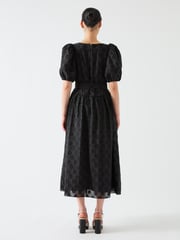 LK Bennett Black Esmerdelda Floral Print Midi Puff Sleeve Dress - Image 2 of 3