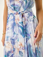 Roman Blue Petite Floral Print Pleated Halter Neck Midi Dress - Image 5 of 5