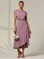 Jolie Moi Purple Asymmetric Cowl Neck Midi Dress - Image 1 of 6