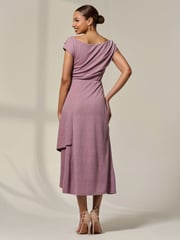 Jolie Moi Purple Asymmetric Cowl Neck Midi Dress - Image 2 of 6
