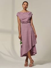 Jolie Moi Purple Asymmetric Cowl Neck Midi Dress - Image 3 of 6