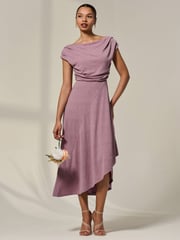 Jolie Moi Purple Asymmetric Cowl Neck Midi Dress - Image 4 of 6