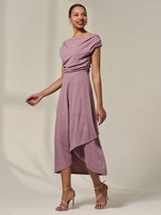 Jolie Moi Purple Asymmetric Cowl Neck Midi Dress - Image 5 of 6