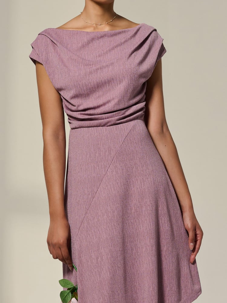 Jolie Moi Purple Asymmetric Cowl Neck Midi Dress - Image 6 of 6