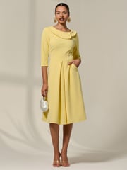 Jolie Moi Yellow Sloan 3/4 Sleeve Midi Dress - Image 5 of 6