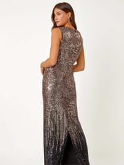 Roman Metallic Sequin V-Neck Stretch Wrap Maxi Dress - Image 3 of 5