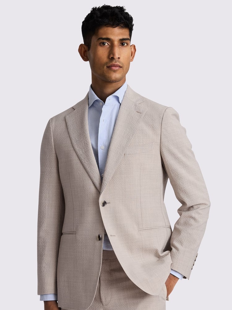 MOSS Natural Tailored Fit Oatmeal Seersucker Jacket - Image 1 of 4