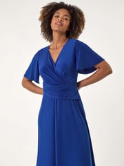 Roman Blue Wrap Over Stretch Midi Dress - Image 1 of 5