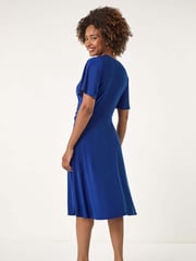 Roman Blue Wrap Over Stretch Midi Dress - Image 3 of 5