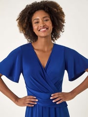 Roman Blue Wrap Over Stretch Midi Dress - Image 4 of 5