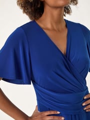 Roman Blue Wrap Over Stretch Midi Dress - Image 5 of 5
