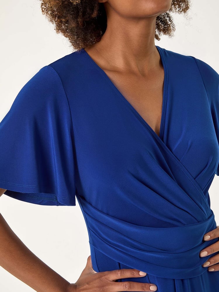 Roman Blue Wrap Over Stretch Midi Dress - Image 5 of 5
