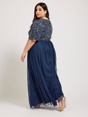 Yours Curve Blue Luxe Sequin V-Neck Maxi Dress - Image 3 of 5