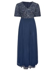 Yours Curve Blue Luxe Sequin V-Neck Maxi Dress - Image 5 of 5