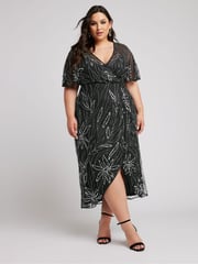 Yours Curve Black Luxe Embellished Wrap Maxi Dress - Image 1 of 6