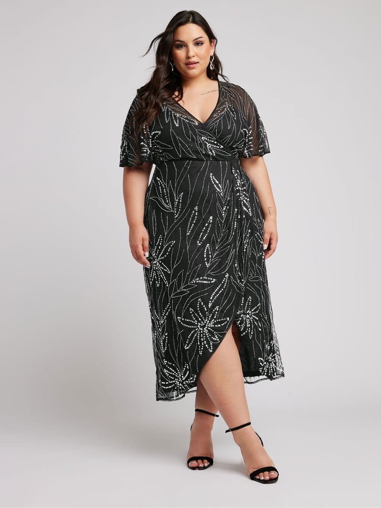 Yours Curve Black Luxe Embellished Wrap Maxi Dress - Image 1 of 6