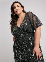 Yours Curve Black Luxe Embellished Wrap Maxi Dress - Image 2 of 6