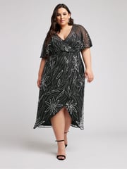 Yours Curve Black Luxe Embellished Wrap Maxi Dress - Image 5 of 6