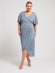 Yours Curve Blue Luxe Embellished Wrap Maxi Dress - Image 1 of 5