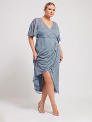 Yours Curve Blue Luxe Embellished Wrap Maxi Dress - Image 2 of 5